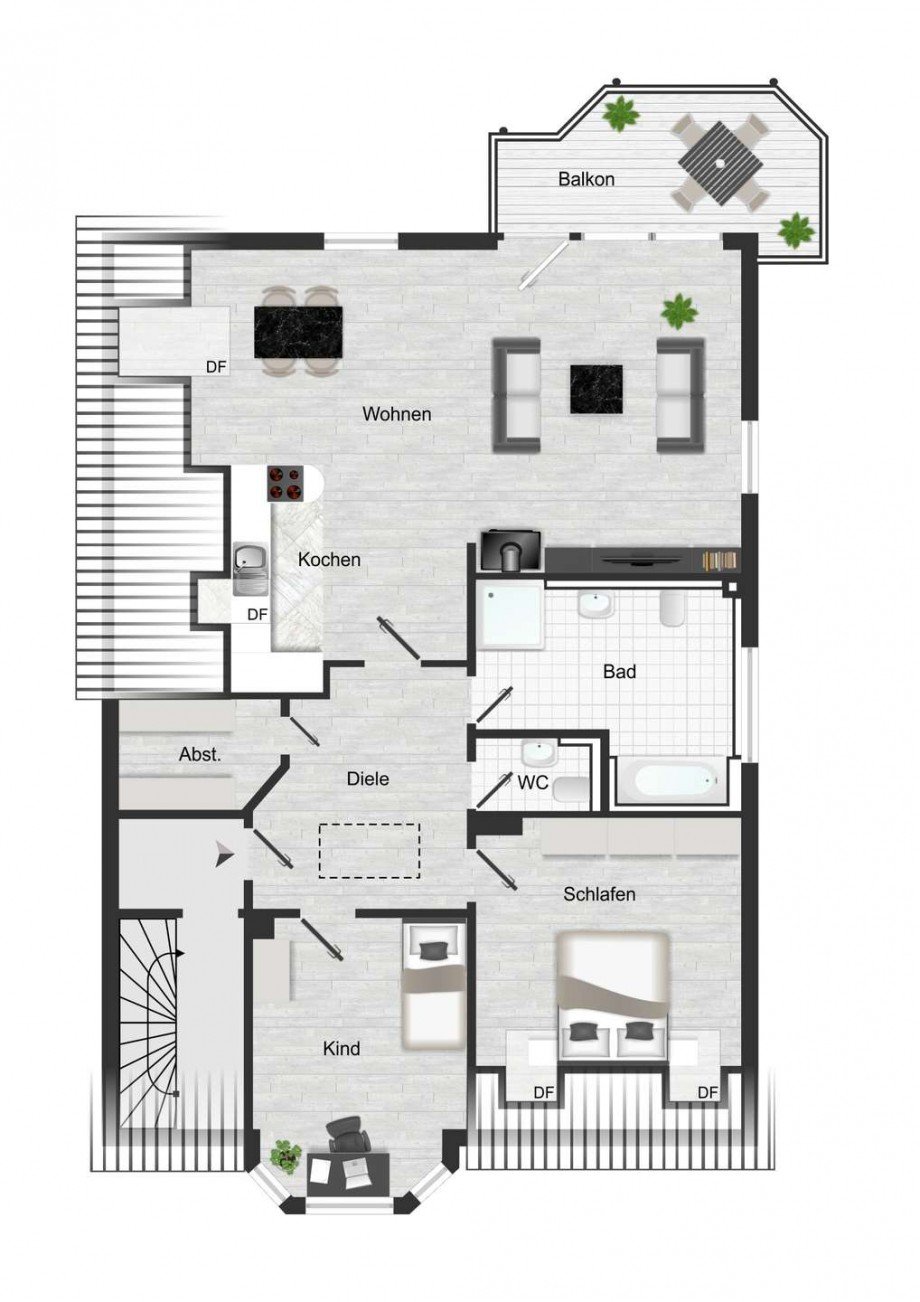 Gro�z�giger + heller Grundriss. Dachgeschosswohnung Bochum
